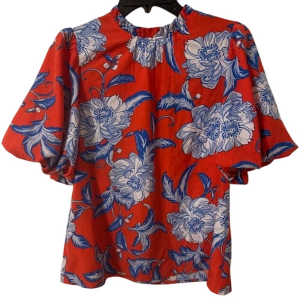 THML Malibu Flower Print Bubble Sleeve Top NWT S